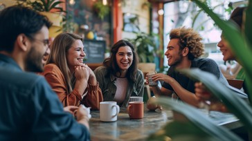 Friends talking at cafe